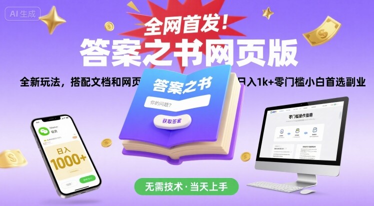 全网首发！答案之书网页版，全新玩法，搭配文档和网页，日入1k+零门槛小白首选副业【揭秘】-聚星轻创-轻创终点站