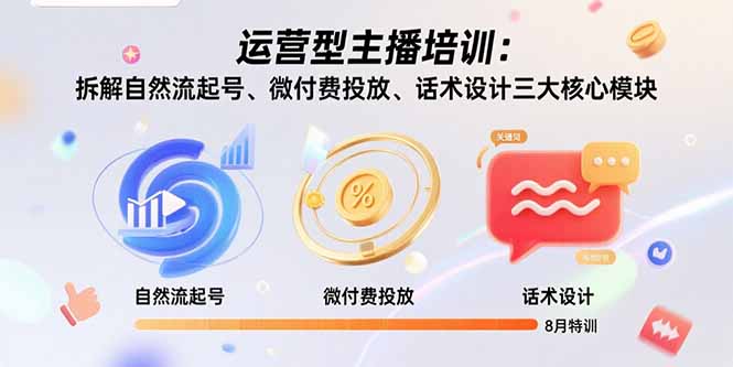 运营型主播培训：拆解自然流起号、微付费投放、话术设计三大核心模块-8月-聚星轻创-轻创终点站