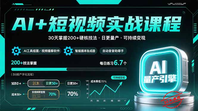 AI+短视频实战课程：30天掌握200+硬核技法，实现日更量产可持续变现-聚星轻创-轻创终点站