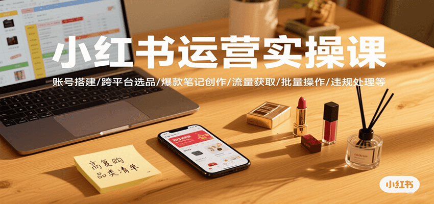 小红书运营实操课，账号搭建/跨平台选品/爆款笔记创作/流量获取/批量操作/违规处理等-聚星轻创-轻创终点站