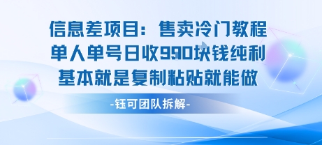 信息差项目：售卖冷门教程单人单号日收9张纯利基本就是复制粘贴就能做-聚星轻创-轻创终点站