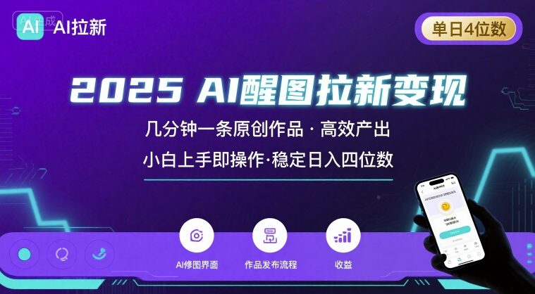 2025最强AI醒图拉新，几分钟一条原创作品，单日收入4位数，小白也能上手操作-聚星轻创-轻创终点站