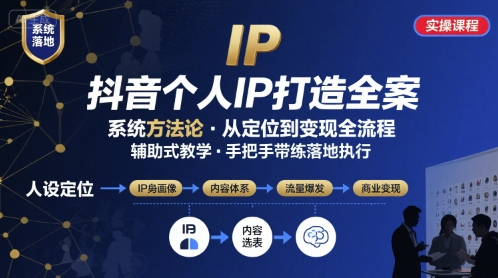 抖音个人IP系统落地实操大课，实操课程，辅助落地-聚星轻创-轻创终点站
