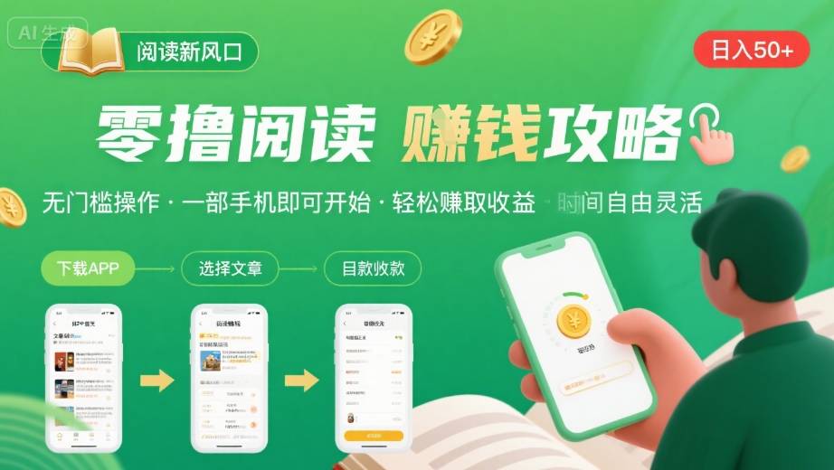 零撸阅读新风口，无门槛轻松挣，一部手机，日入 50-3张【揭秘】-聚星轻创-轻创终点站