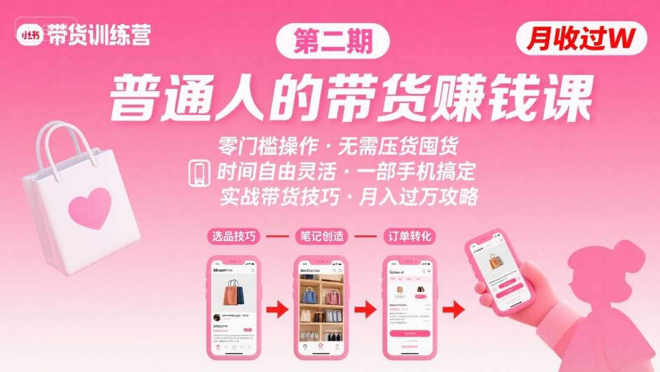 小红书带货第二期训练营，普通人月收过W的带货课，时间自由，零门槛无压货，一部手机即可操作-聚星轻创-轻创终点站