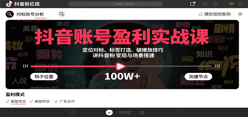 抖音账号盈利实战课，定位对标、标签打造、破播放技巧，讲涨粉变现与场景搭建-聚星轻创-轻创终点站