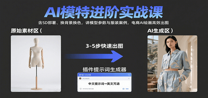 AI模特进阶实战课：含SD部署、换背景换色，讲模型参数与服装案例，电商AI绘画高效出图-聚星轻创-轻创终点站