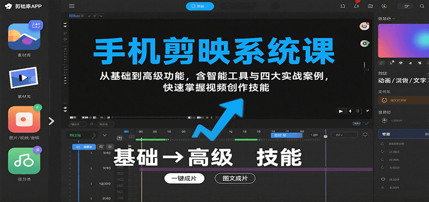手机剪映系统课，从基础到高级功能，含智能工具与四大实战案例，快速掌握视频创作技能-聚星轻创-轻创终点站