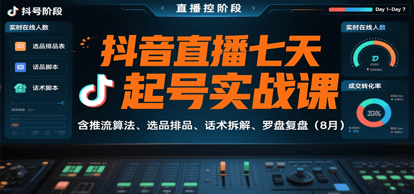 抖音直播七天起号实战课：含推流算法、选品排品、话术拆解、罗盘复盘(8月)-聚星轻创-轻创终点站