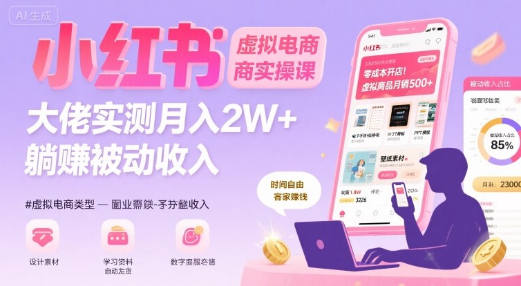小红书虚拟电商，大佬实测月入2W+，实现被动收入-聚星轻创-轻创终点站