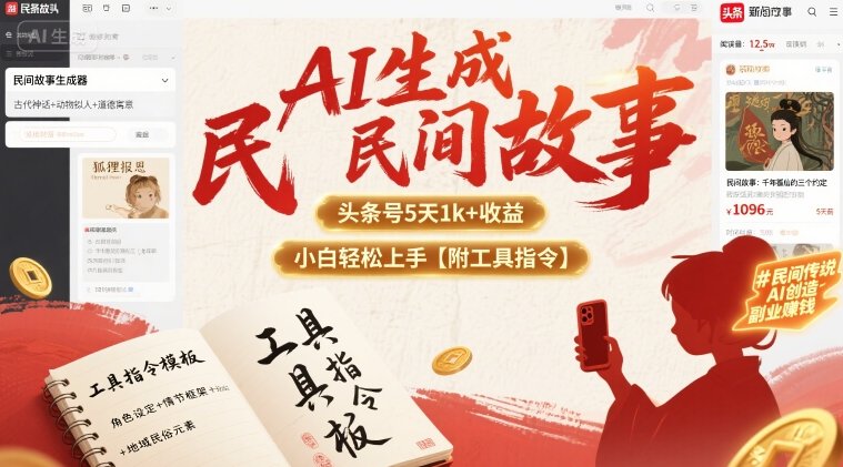 AI生成民间故事，头条号5天1k+，小白轻松上手【附工具指令】-聚星轻创-轻创终点站