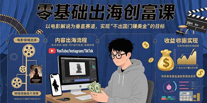 零基础出海创富课：以电影解说为垂直赛道，实现不出国门赚美金的目标-聚星轻创-轻创终点站