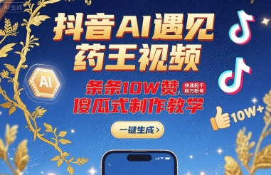 抖音AI遇见药王视频，条条10W赞，快速起千粉万粉号，傻瓜式制作教学-聚星轻创-轻创终点站