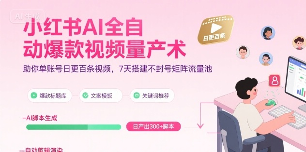 小红书AI全自动爆款视频量产术，助你单账号日更百条视频，7天搭建不封号矩阵流量池(更新8月)-聚星轻创-轻创终点站