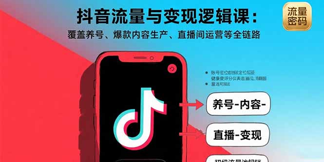 抖音流量与变现逻辑课：覆盖养号、爆款内容生产、直播间运营等全链路-北辰工作室