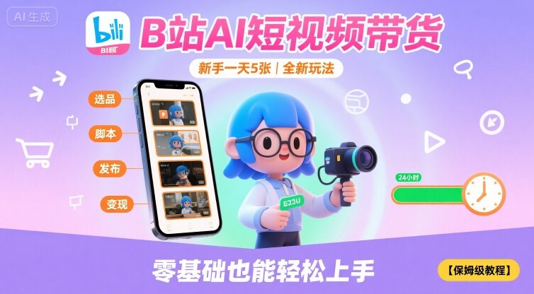 B站AI短视频带货，新手一天5张，全新玩法【保姆级教程】-北辰工作室