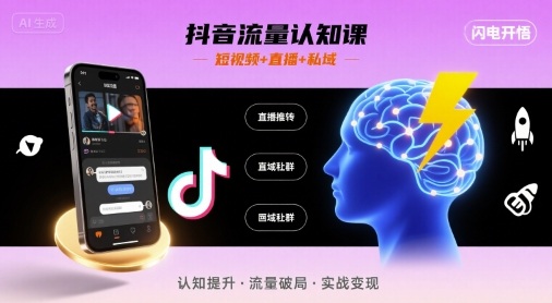 抖音流量认知课，短视频+直播+私域，认知提升，闪电开悟-聚星轻创-轻创终点站