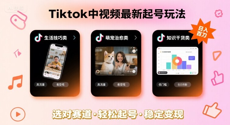Tiktok中视频最新起号玩法，想要日入百刀，做好这几个赛道就可以了-北辰工作室