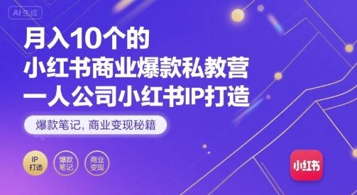 月入10个的小红书商业爆款私教营，一人公司小红书IP打造，爆款笔记，商业变现秘籍-北辰工作室